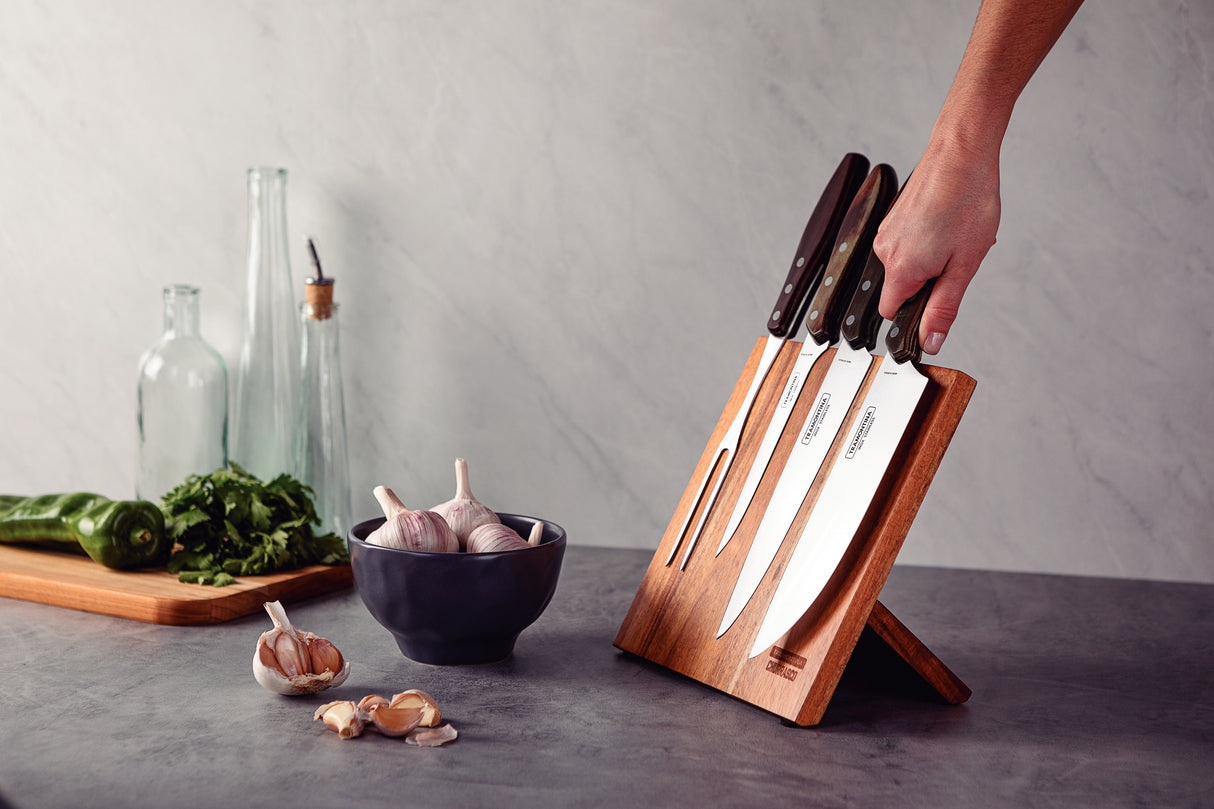 JUEGO 5 PIEZAS CHURRASCO CON STAND MAGNETICO  POLYWOOD