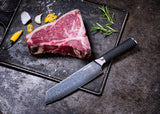 Cuchillo cocinero damasco 20cm “WAGYU” con funda de cuero